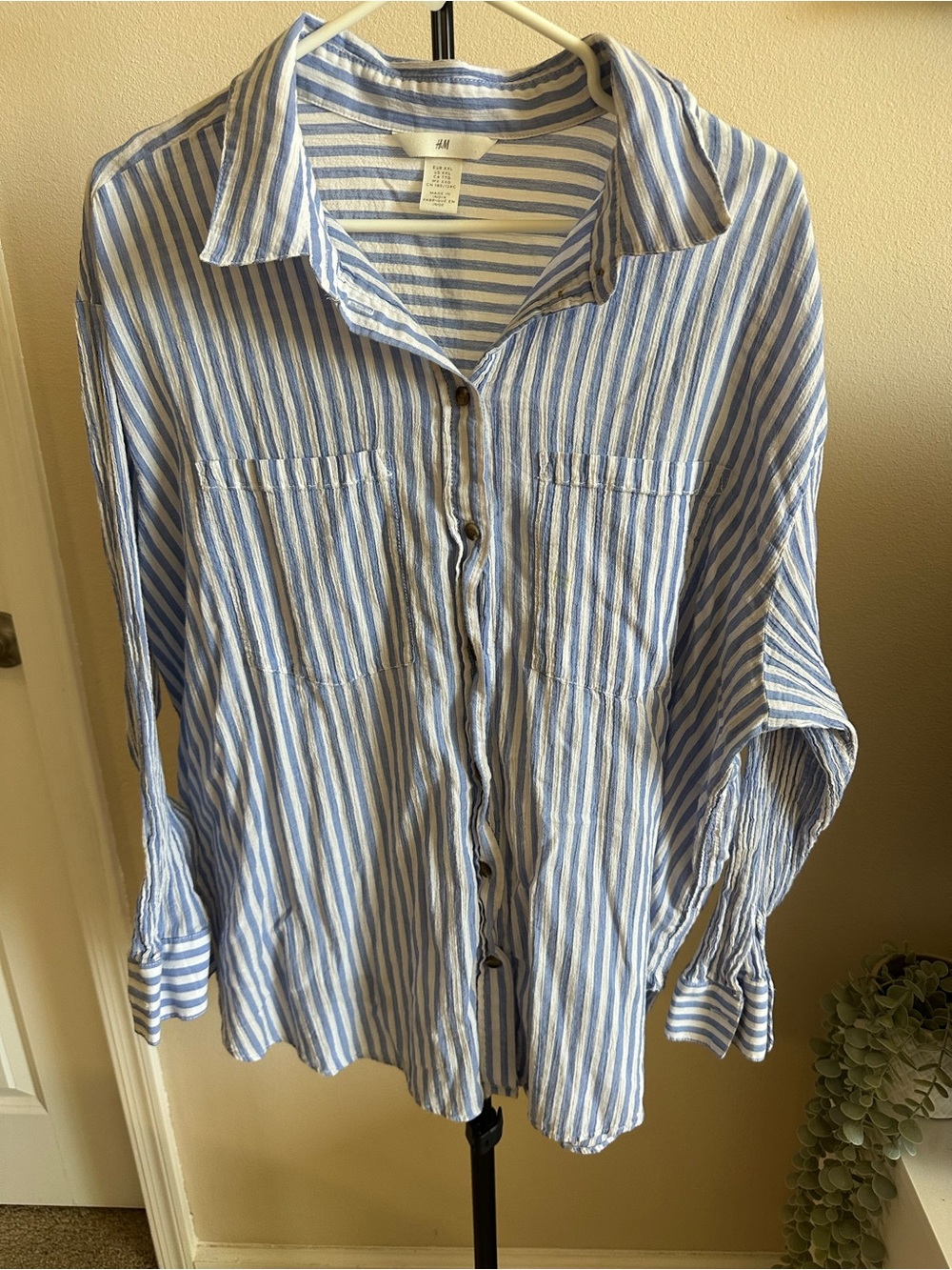 H&M Blue and White Striped Button-Down Shirt